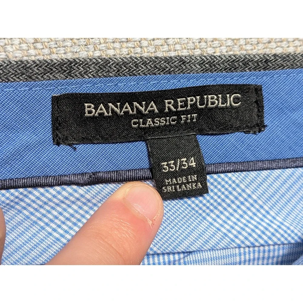 Banana Republic Men's Gray 33x34 Classic Fit Flat Front 100% Cotton Dress Pants